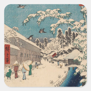 Chinoiserie Ukiyo-e Japans winters landschap met s Vierkante Sticker