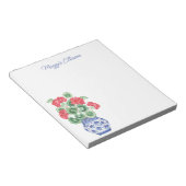 Chinoiserie Vaas van rode geraniums gepersonalisee Notitieblok (Schuin)