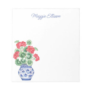Chinoiserie Vaas van rode geraniums gepersonalisee Notitieblok