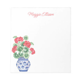 Chinoiserie Vaas van rode geraniums gepersonalisee Notitieblok
