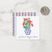 Chinoiserie Vaas van Rode Geraniums Gift Enclosure Notitiekaartje (Voorkant / Achterkant in situ)