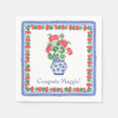 Chinoiserie Vaas van Rode Geraniums Servet (Voorkant)