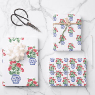 Chinoiserie Vazen van rode geraniums Inpakpapier Vel