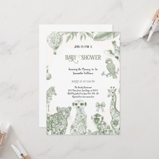 CHINOISERIE VERT TOILE BABYSHOWE INVITATION (Devant/Arrière en situation)
