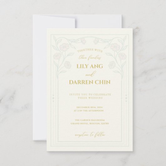 CHINOISÉRIE VERTE SAGE FAIRE-PART DE MARIAGE VERT (Devant)