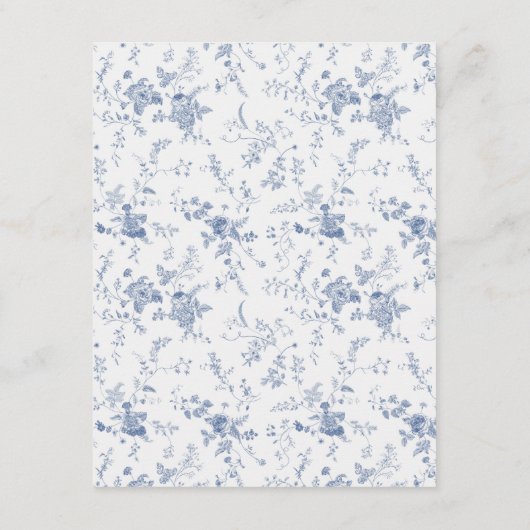 Chinoiserie Victoriaanse toile blauwe trouwdetails Informatiekaartje (Achterkant)