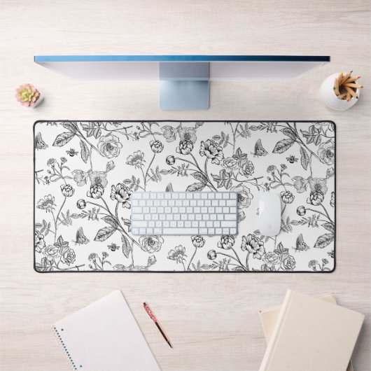 Chinoiserie vintage Motif floral noir (Bureau 1)