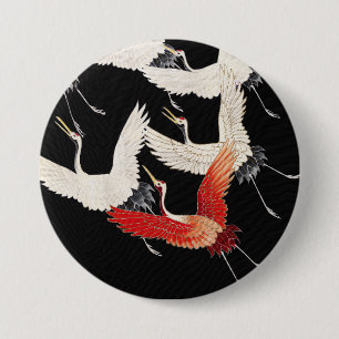 Chinoiserie Vliegende Kraan Zen Minimalistische Ki Ronde Button 7,6 Cm