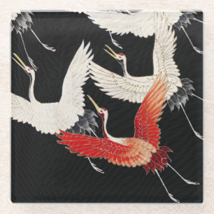 Chinoiserie Vliegende Kraanvogel Zen Minimalistisc Glazen Onderzetter