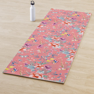 Chinoiserie vlinders, bloemen zalm roze yogamat