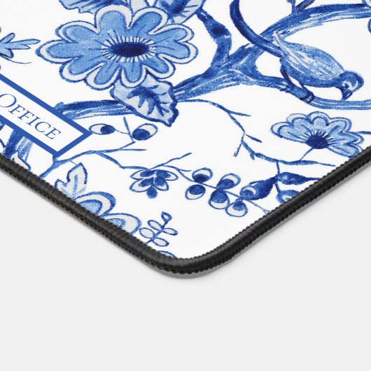Chinoiserie Vogel Bloemen Blauw en Wit Kantoor Bureaumat (Hoek)