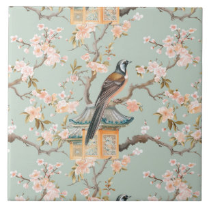 Chinoiserie Vogel & Bloesem Blush Salie Keramische Tegeltje