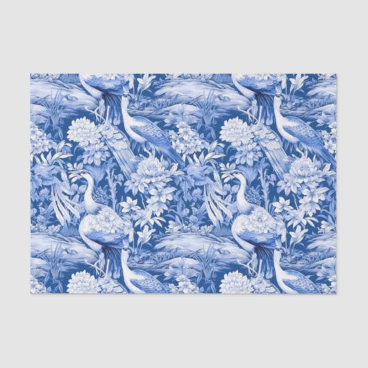 Chinoiserie Vogels Blauw Wit Schilderij Decoupage Tissuepapier (Voorkant)