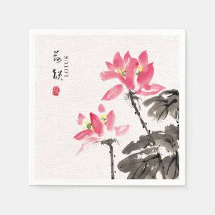 Chinoiserie Vrijehand Waterverf Bloem Lotus Servet
