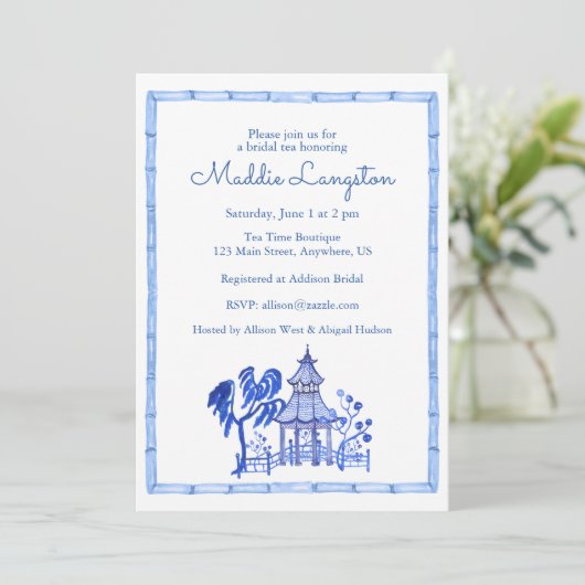 Chinoiserie Watercolor Pagode Kaart (Staand voorkant)