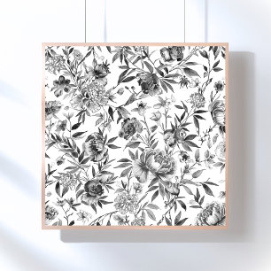 Chinoiserie waterverf bloemschildering poster