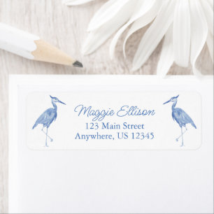 Chinoiserie Waterverf Blue Heron Return Address Etiket