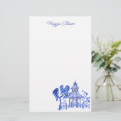 Chinoiserie Waterverf Blue Pagoda Briefpapier (Staand voorkant)