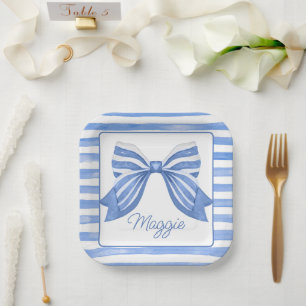 Chinoiserie Waterverf Blue Striped Bow Papieren Bordje