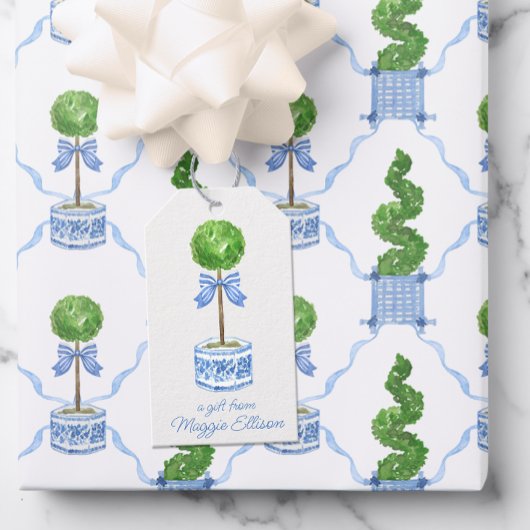 Chinoiserie Waterverf bow Topiary Gift Labels Cadeaulabel