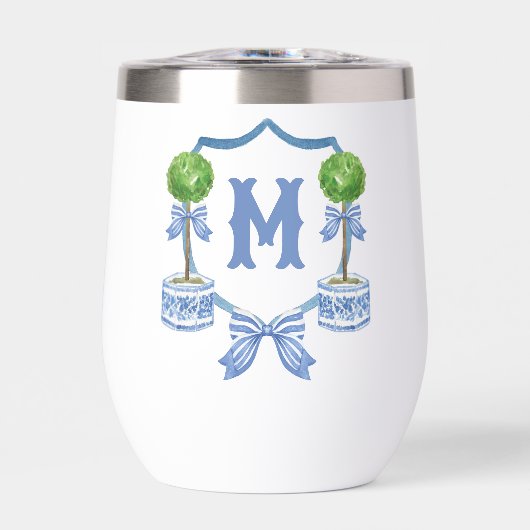 Chinoiserie Waterverf Bow Topiary Monogram Crest (Voorkant)