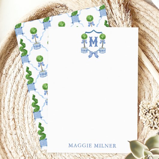 Chinoiserie Waterverf Bow Topiary Monogram Crest Bedankkaart