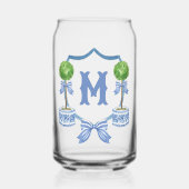 Chinoiserie Waterverf Bow Topiary Monogram Crest Blikvorm Glas (Voorkant)