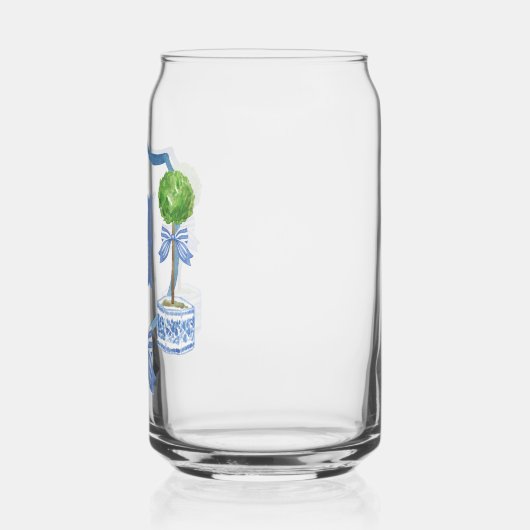 Chinoiserie Waterverf Bow Topiary Monogram Crest Blikvorm Glas (Links)