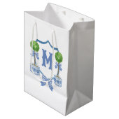 Chinoiserie Waterverf Bow Topiary Monogram Crest Medium Cadeauzakje (Voorkant Gekanteld)