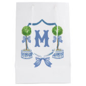 Chinoiserie Waterverf Bow Topiary Monogram Crest Medium Cadeauzakje (Achterkant)