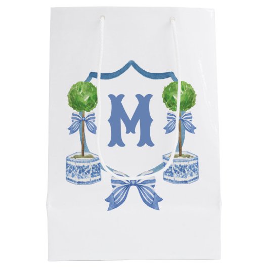 Chinoiserie Waterverf Bow Topiary Monogram Crest Medium Cadeauzakje (Achterkant)