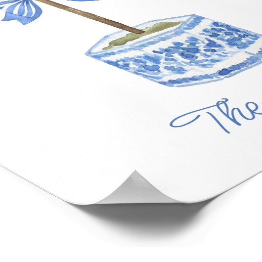 Chinoiserie Waterverf bow Topiary Poster (Hoek)