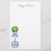 Chinoiserie Waterverf bow Topiary Stationery Briefpapier (Voorkant)