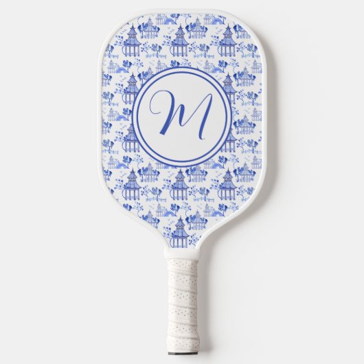 Chinoiserie Waterverf Pagoda Pattern Monogram Pickleball Paddle (Voorkant)
