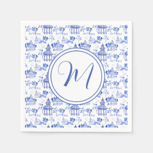 Chinoiserie Waterverf Pagoda Pattern Monogram Servet