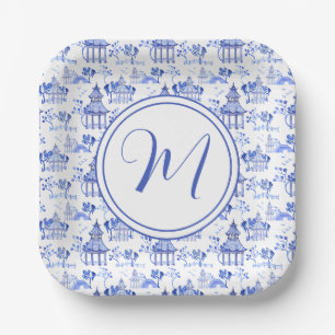 Chinoiserie Waterverf Pagoda Pattern Papieren Bordje