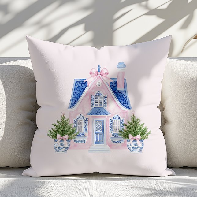 Chinoiserie Waterverf Roze Kerstkussen Kussen (Creator heeft geüpload)
