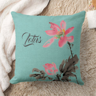 Chinoiserie Waterverf schilderij Floral Lotus Gree Kussen