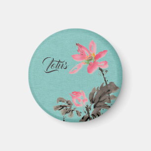 Chinoiserie Waterverf schilderij Floral Lotus Gree Magneet