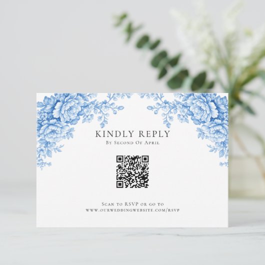 Chinoiserie Wedding Minimal Monogram RSVP QR Code (Staand voorkant)
