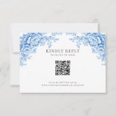 Chinoiserie Wedding Minimal Monogram RSVP QR Code Kaartje (Voorkant)