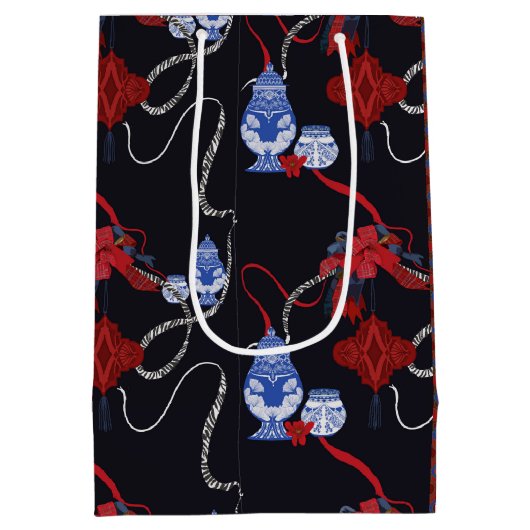 Chinoiserie Zebra & Ribbon Medium Cadeauzakje (Achterkant)