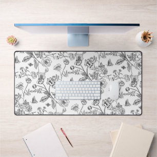  Chinoiserie zwart bloemenpatroon Bureaumat