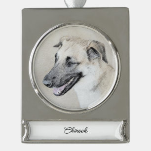 Chinook (Helikopter ars) schilderen - hond kunst Verzilverd Banner Ornament