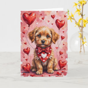 Chinook Valentijnsdag Hond Zit met Hartjes Rood Kaart