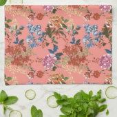 Chintz bloemmotief op koraalachtergrond Theedoek (Gevouwen)