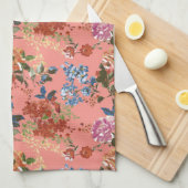 Chintz bloemmotief op koraalachtergrond Theedoek (Quarter Fold)