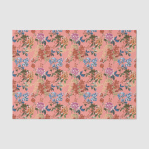 Chintz bloemmotief op koraalachtergrond Tissuepapier