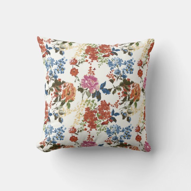  Chintz Floral Pattern Red Blue Pink Flower Kussen (Voorkant)