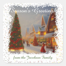 Chintzy Village kerstbomen Sasons Greetings Vierkante Sticker